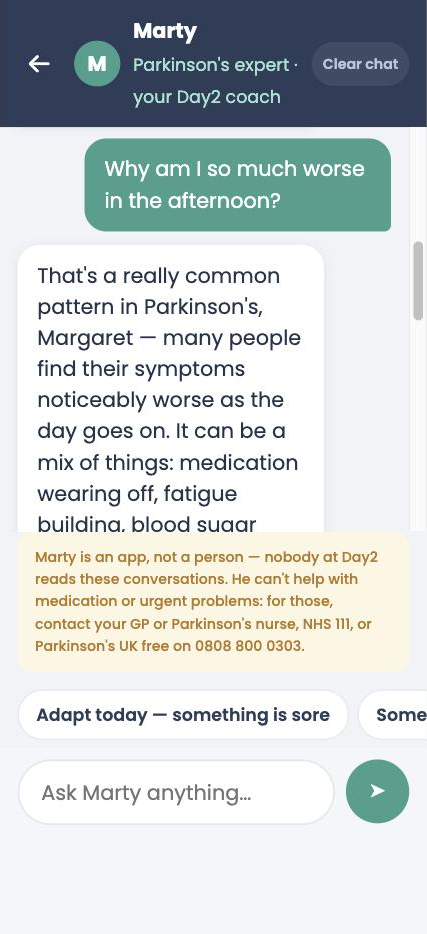 A conversation with Marty inside the Day2 app